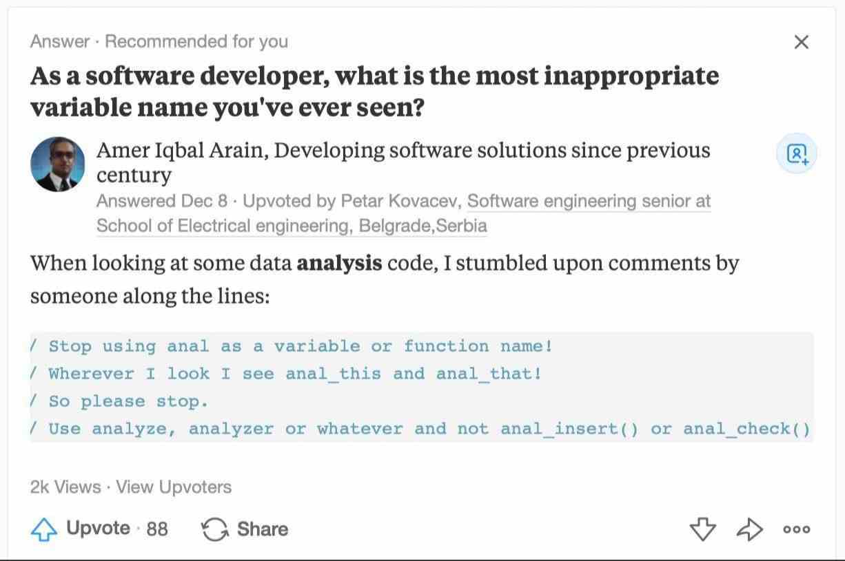 As a software developer,what is the most inappropriate variable name you've ever seen? 