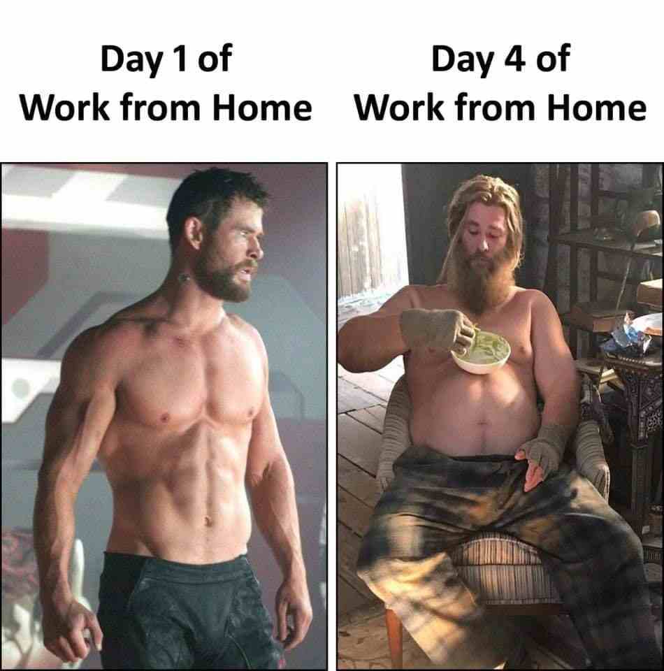 day 1 of work from home vs day 4 of work from home