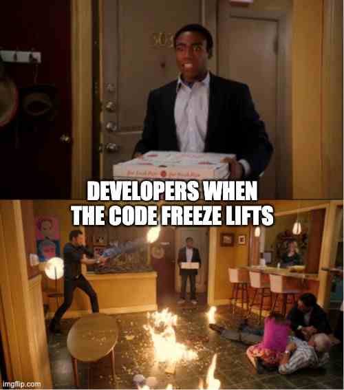 Developers when the code freeze lefts