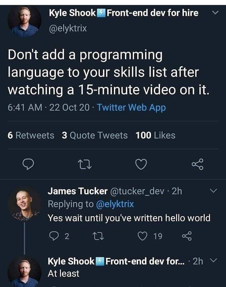 Don't add a programming language to your skills list