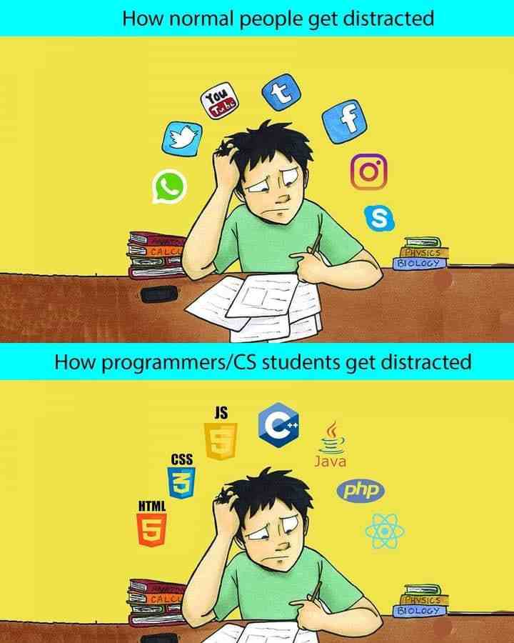 How normal people get distracted Vs How Programmers/CS student get distracted