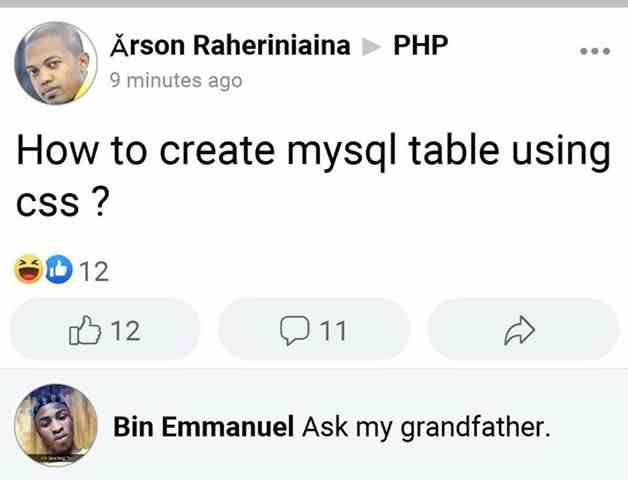 How to create mysql table using CSS?