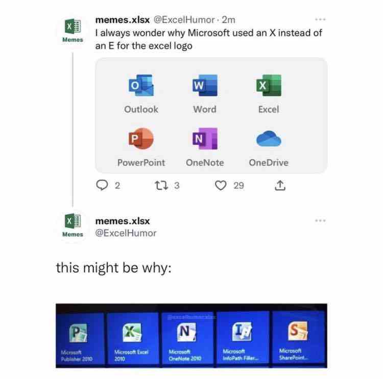 I always wonder why Microsoft used an X instead of an E for the excel logo