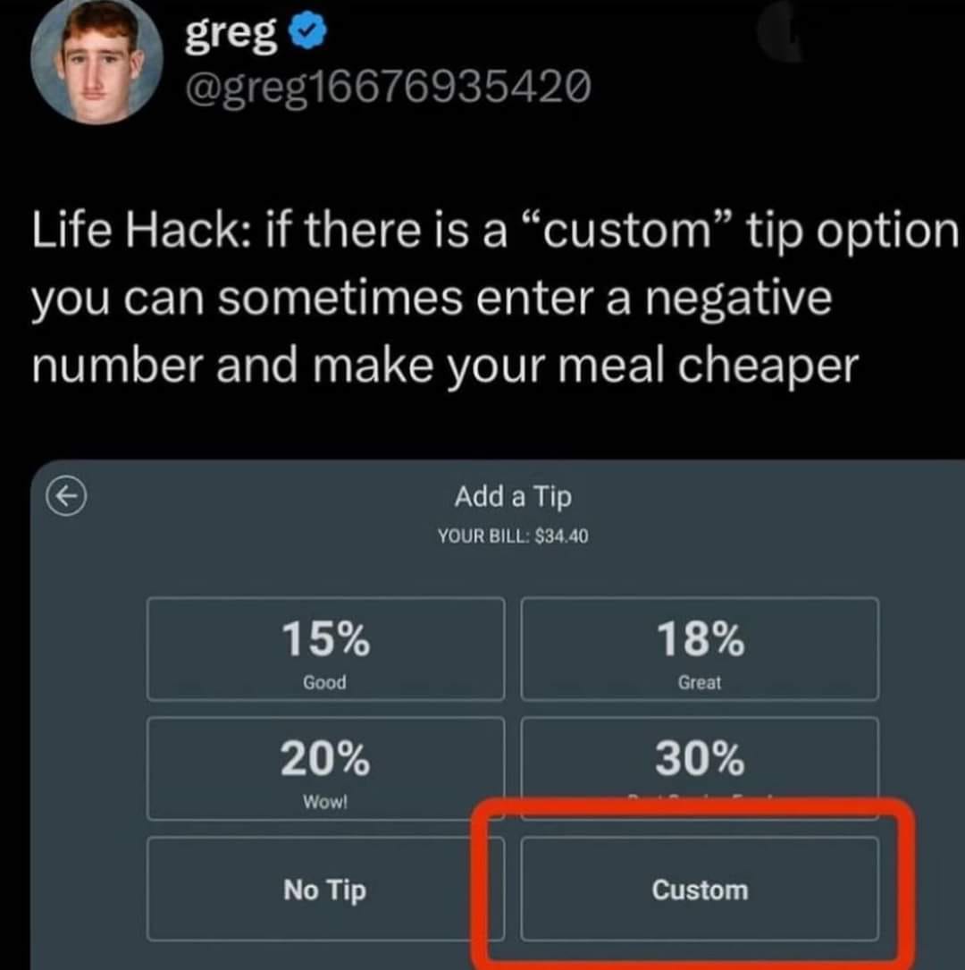 If there is a custom tip option you can sometimes enter a negative number