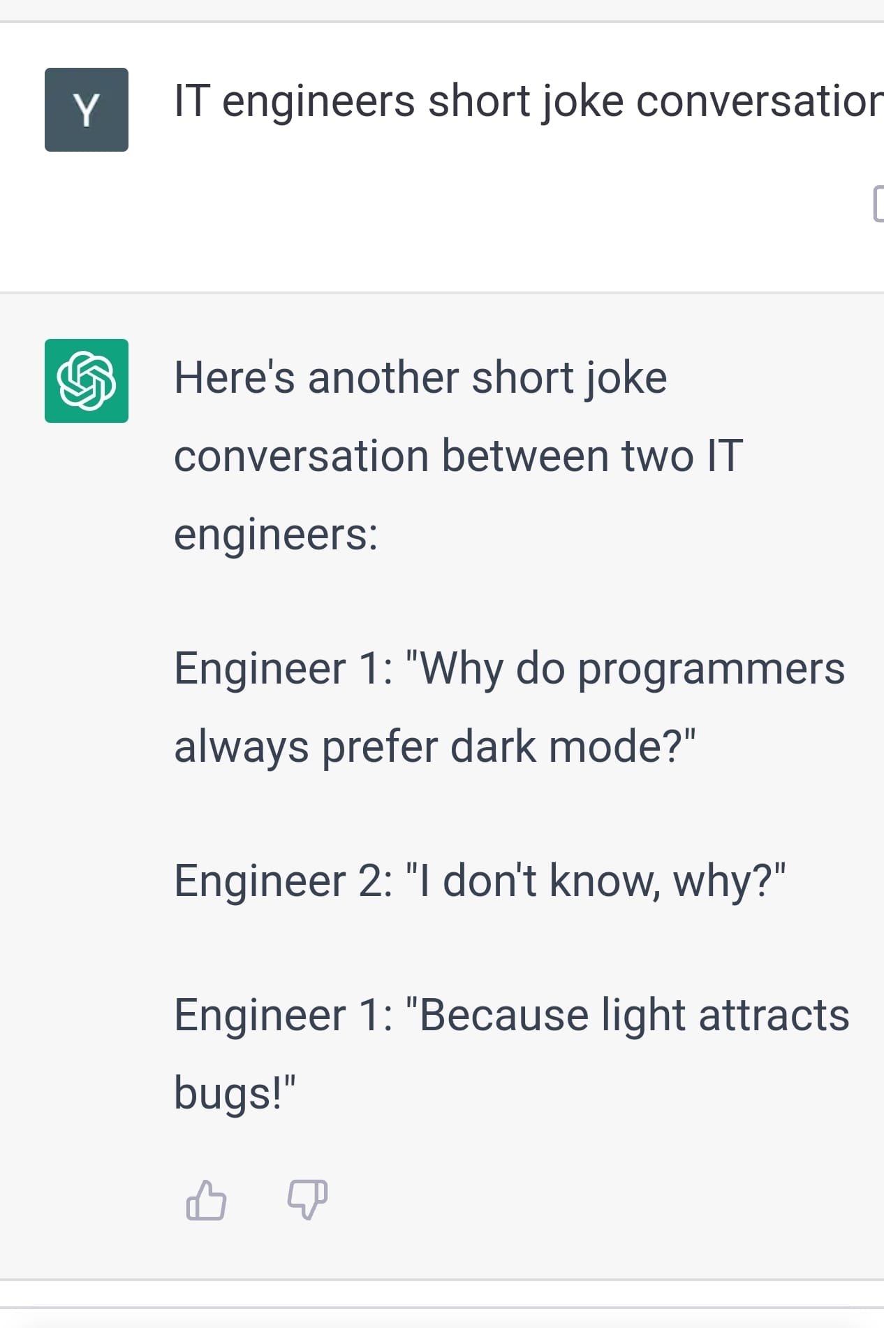 IT engineers short joke conversation