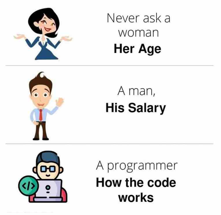 Never ask a Woman,Man and Programmer