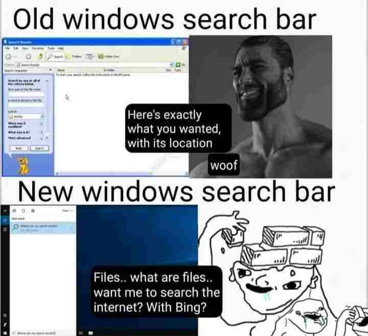 Old Windows search bar vs New Windows search bar
