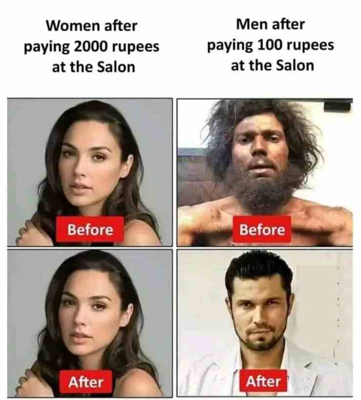 Paying 100 to 2000 rupees at the salon
