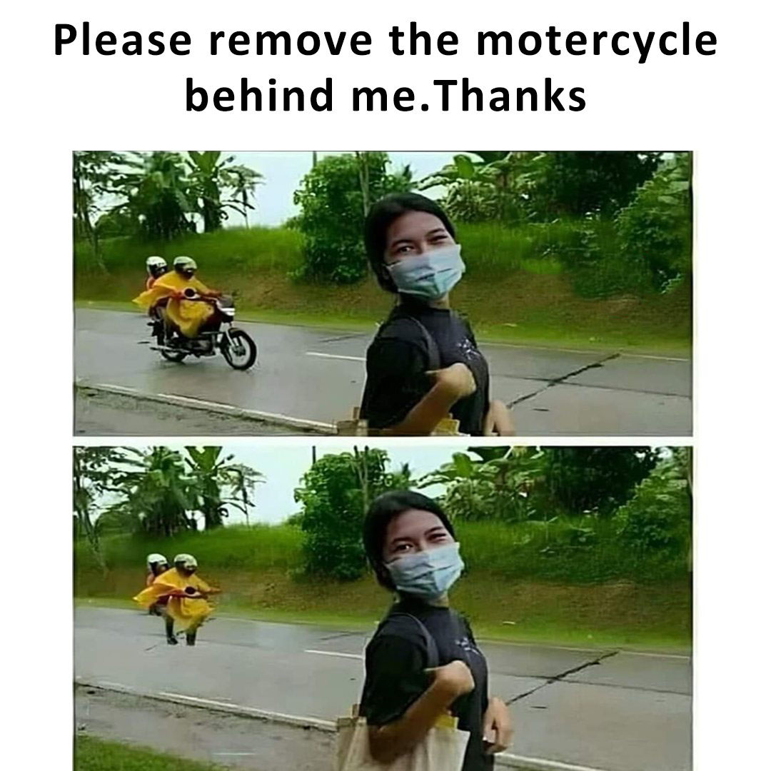 Remove the motorcycle behind me with Photoshop