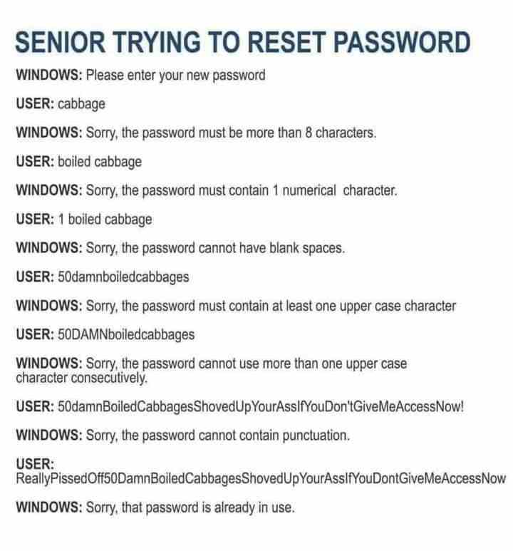 Senior trying to reset password