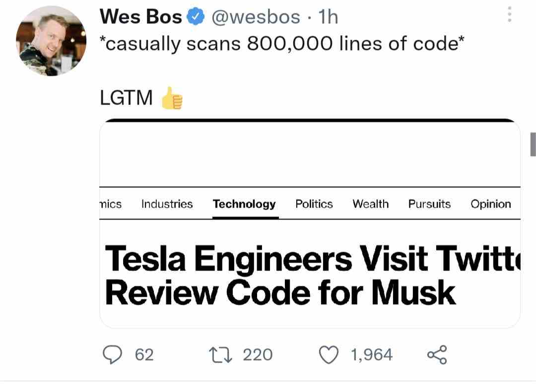 Tesla Engineers visit twitter review Code for Musk