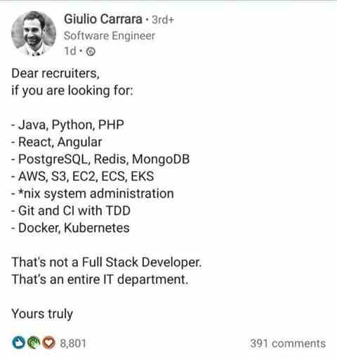 That's not a full stack developer that's an entire IT department