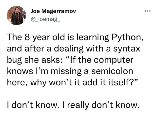 The 8 year old is learning Python