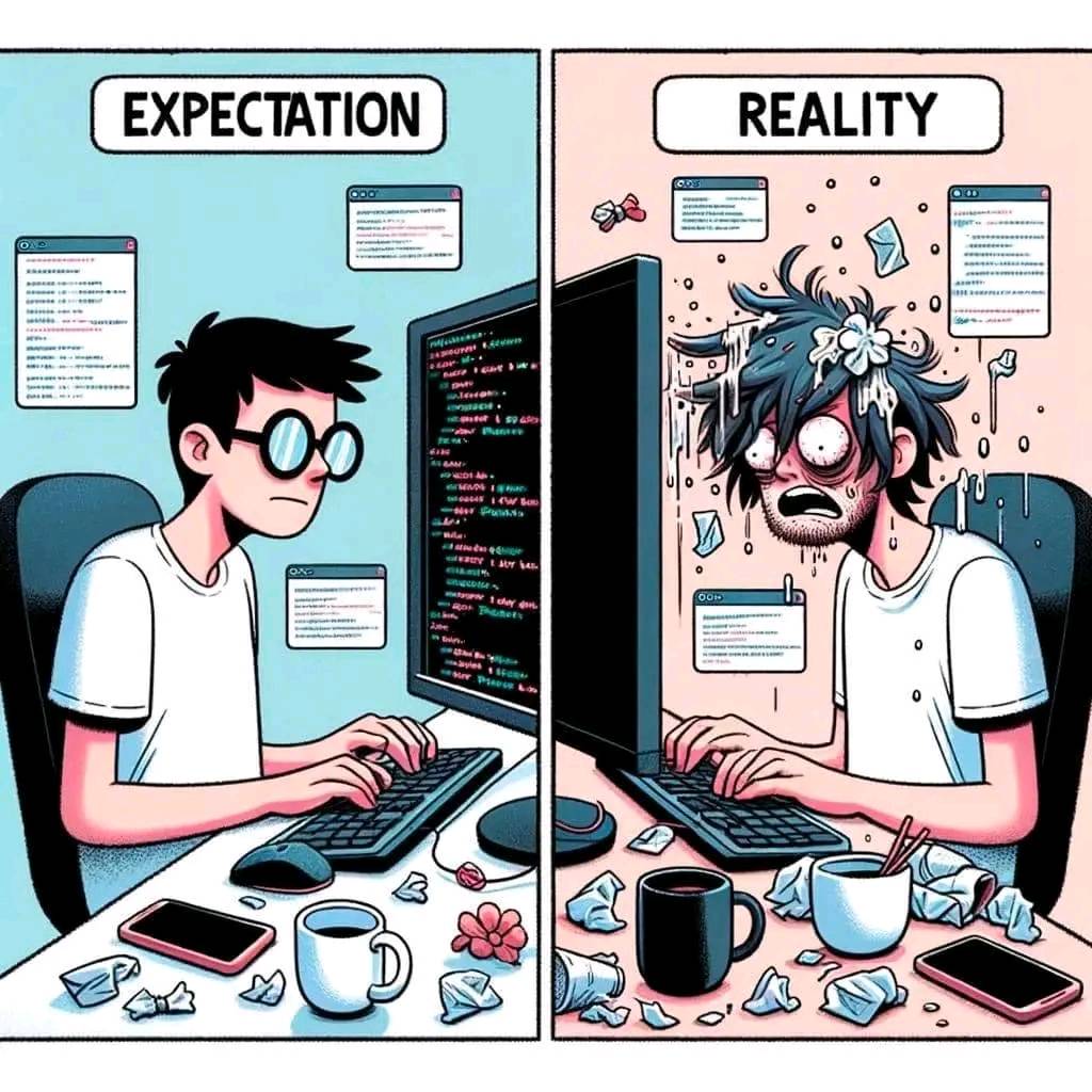 The life of a programmer, expectations vs reality 