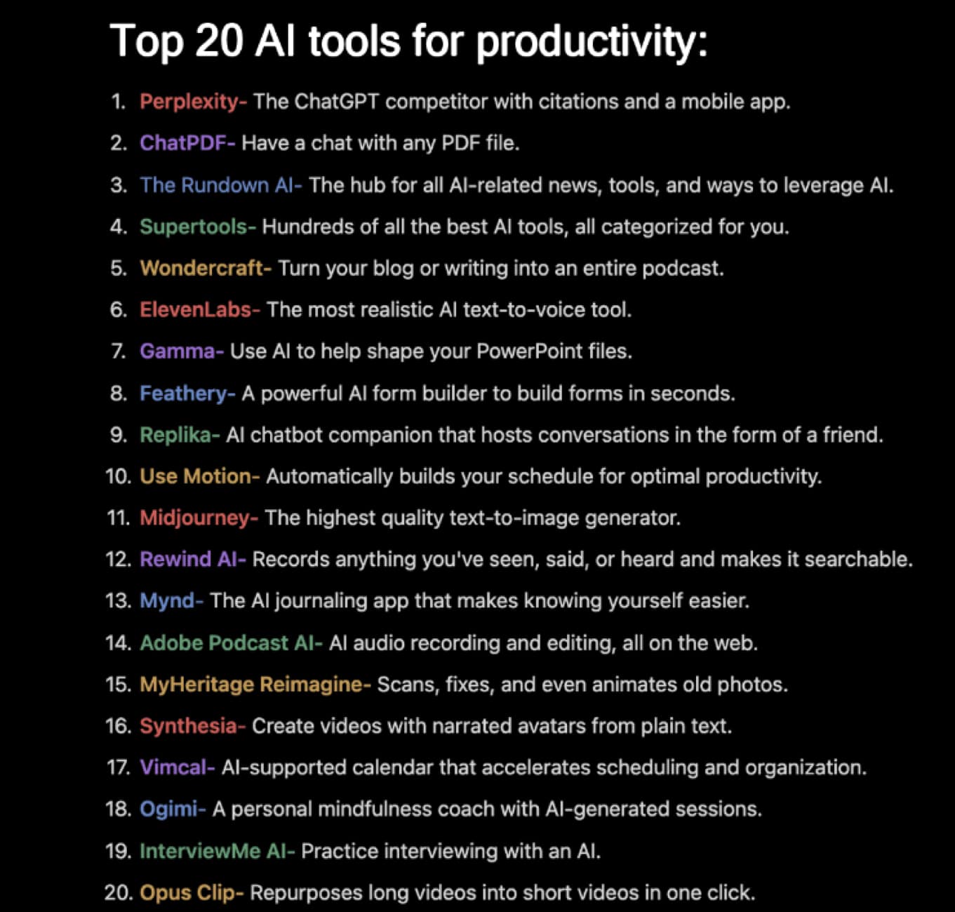 Top 20 AI tools for productivity