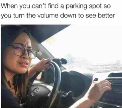 When you can't find a parking spot so you turn the volume down to see better