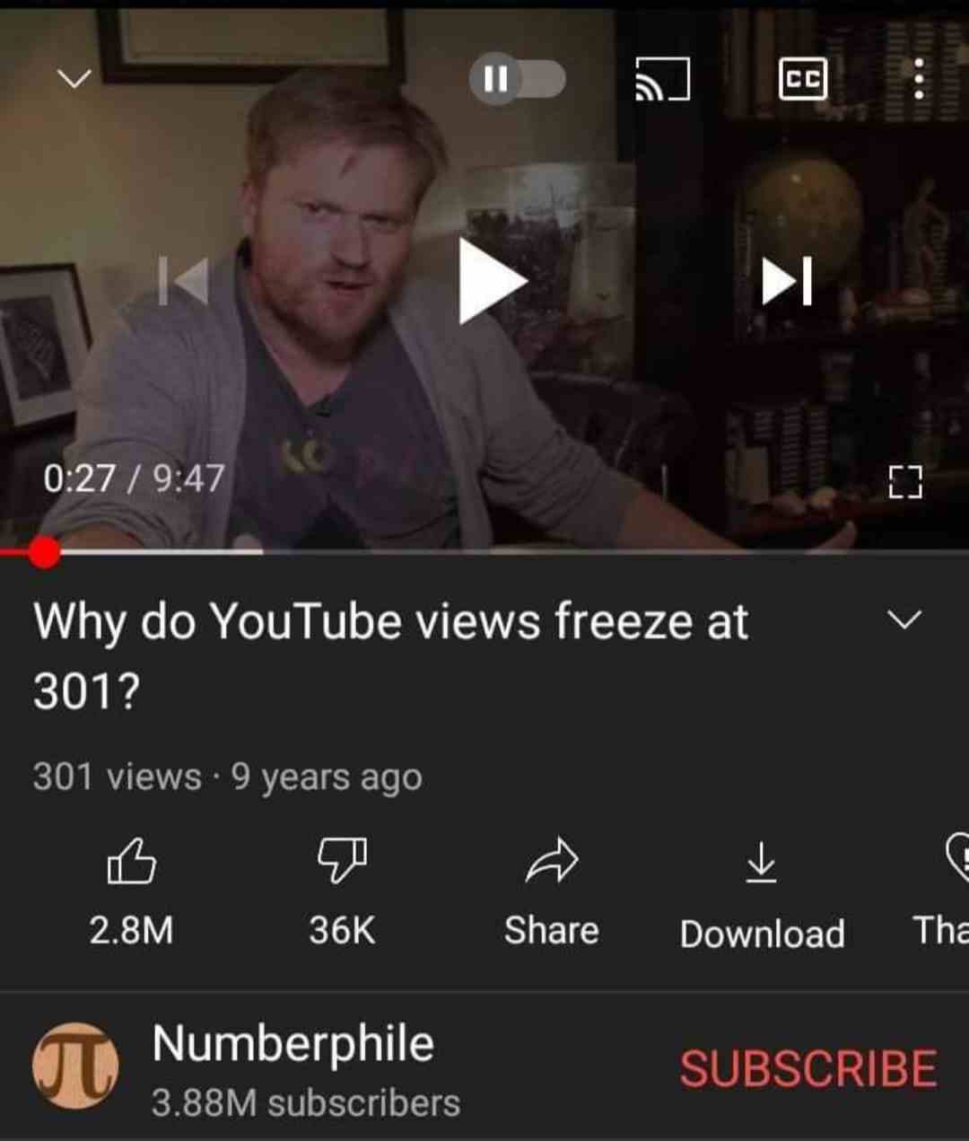 Why do youtube views freeze at 301?