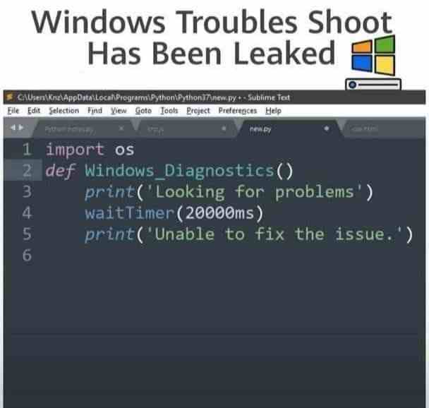 Windows Troubles Shoot Has Been Leaked